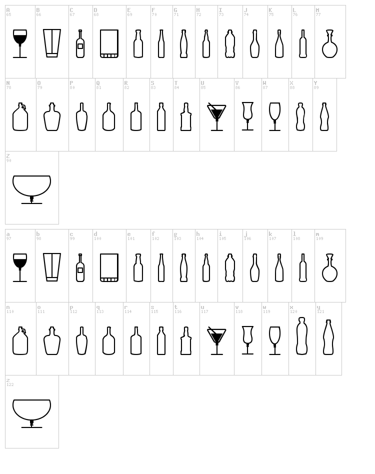 Glass and Bottles St font map